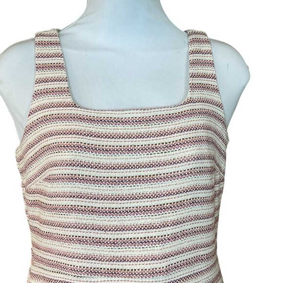 LOFT Petites Sleeveless Textured Tweed Dress Pink Cream Metallic Gold Thread 4P - Picture 2 of 10